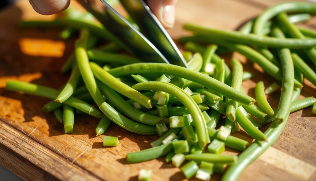 preparing half runner green beans